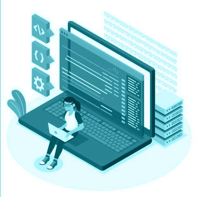 3D illustration of front-end developer Joana Inácio working on a laptop